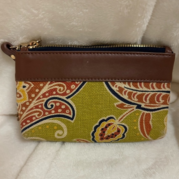 Spartina 449 Elfrida Navy Blue Paisley Linen Leather Tassel Wristlet - Picture 7 of 12